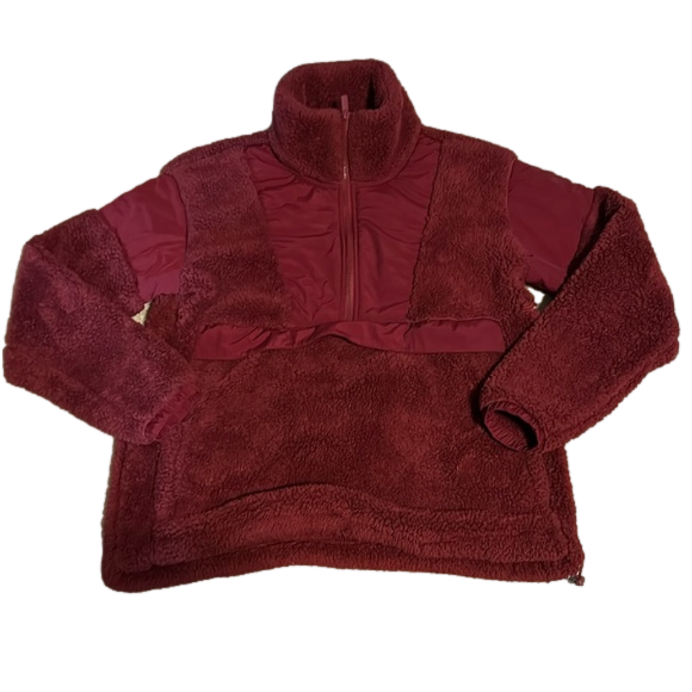 PINK burgundy Half Zip Fuzzy Teddy Pullover Jacket Womens Small Winter Maroon
